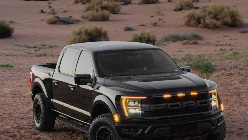 A black Ford F-150