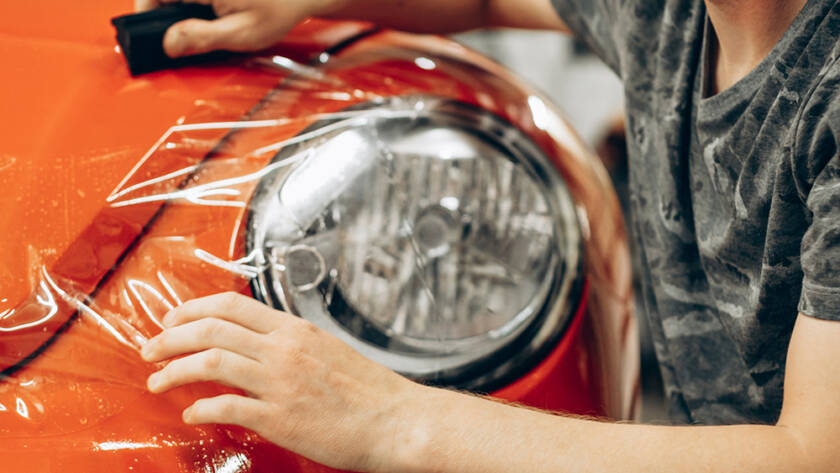 Car wrapping with foil at car service