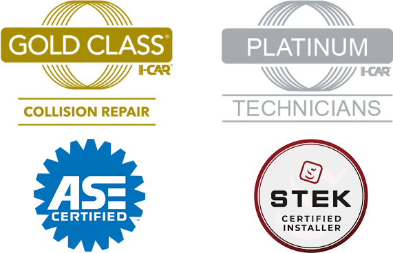 Gold class collision repair & Platinum technicians badges.